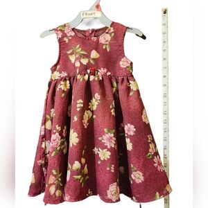 Burgandy Floral Formal Easter Christmas Wedding dress for Toddler 12 months